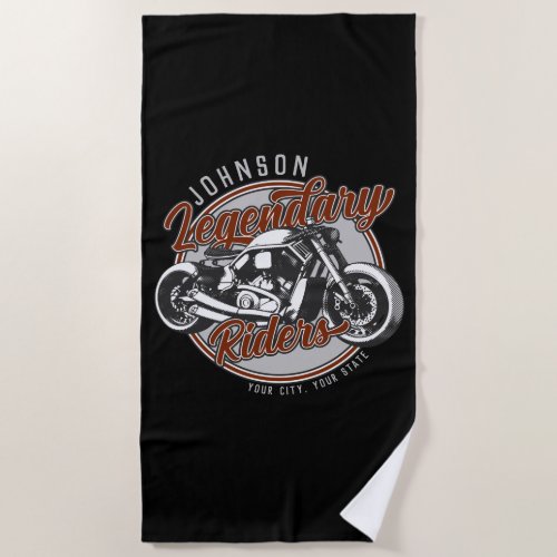 Personalized Motorcycle Legendary Rider Biker NAME Beach Towel