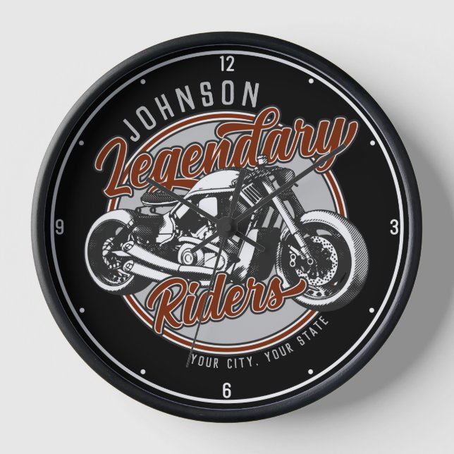 Personalized Motorcycle Legendary Rider Biker NAME Clock (Front)