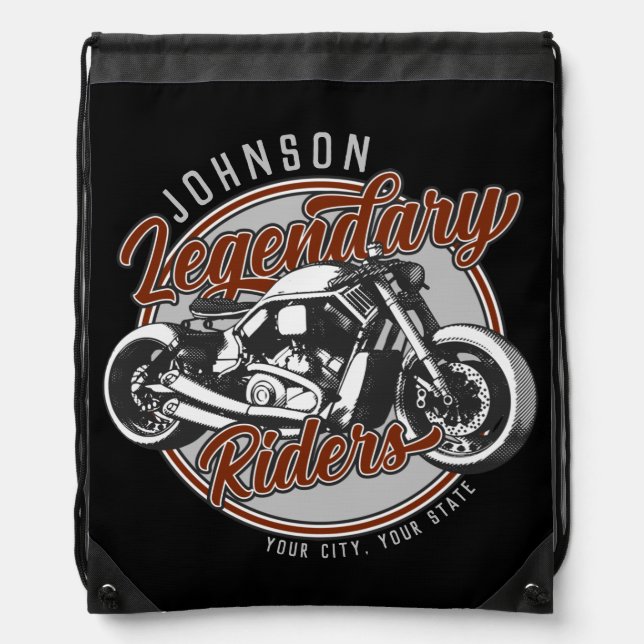 Personalized Motorcycle Legendary Rider Biker NAME Drawstring Bag (Front)