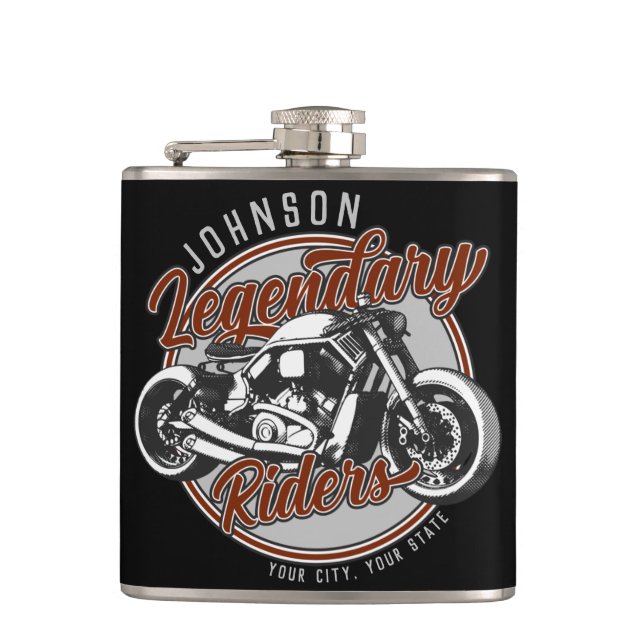 Personalized Motorcycle Legendary Rider Biker NAME Flask (Front)