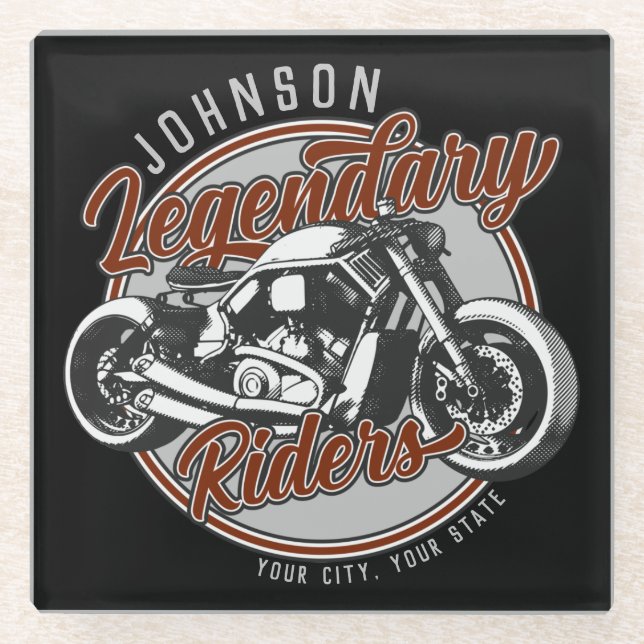 Personalized Motorcycle Legendary Rider Biker NAME Glass Coaster (Front)