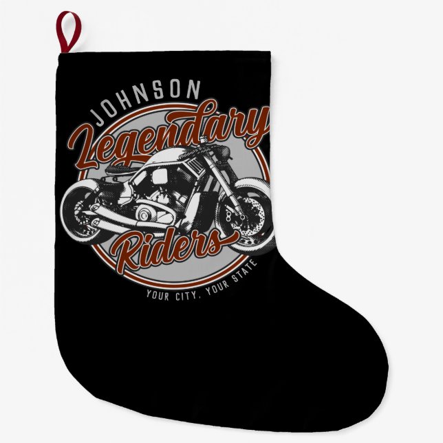 Personalized Motorcycle Legendary Rider Biker NAME Large Christmas Stocking (Front)