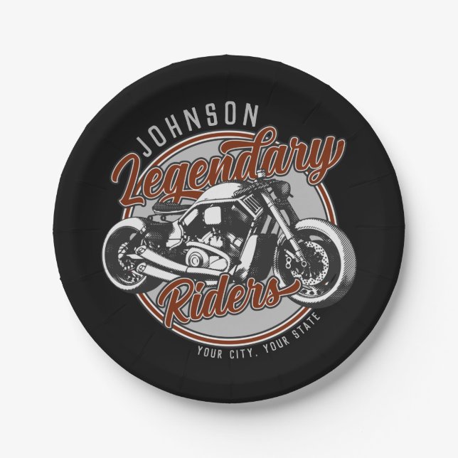 Personalized Motorcycle Legendary Rider Biker NAME Paper Plates (Front)