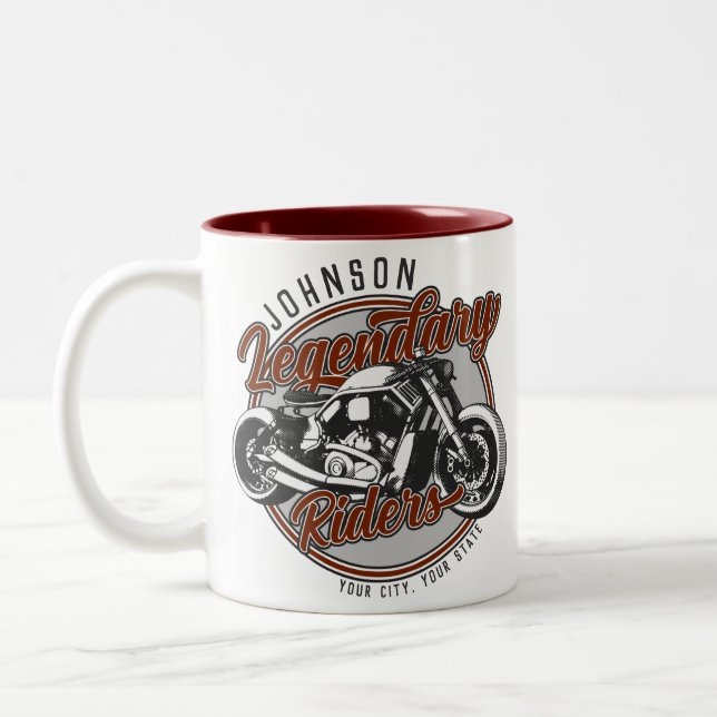 Personalized Motorcycle Legendary Rider Biker NAME Two-Tone Coffee Mug (Left)