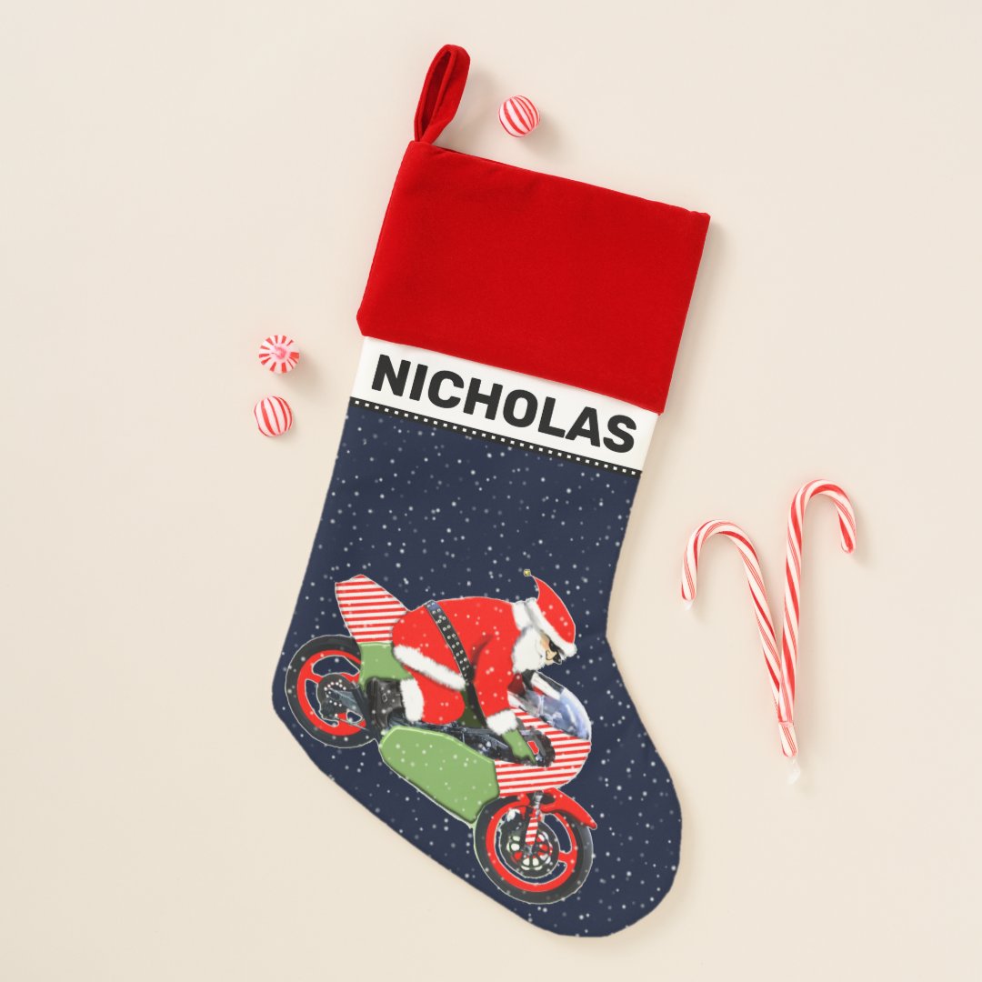 personalized motorcycle motocross christmas stocking | Zazzle