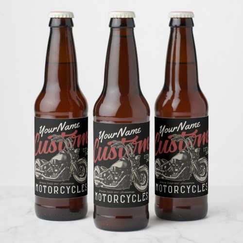 Personalized Motorcycle Rebel Cruiser Biker Garage Beer Bottle Label