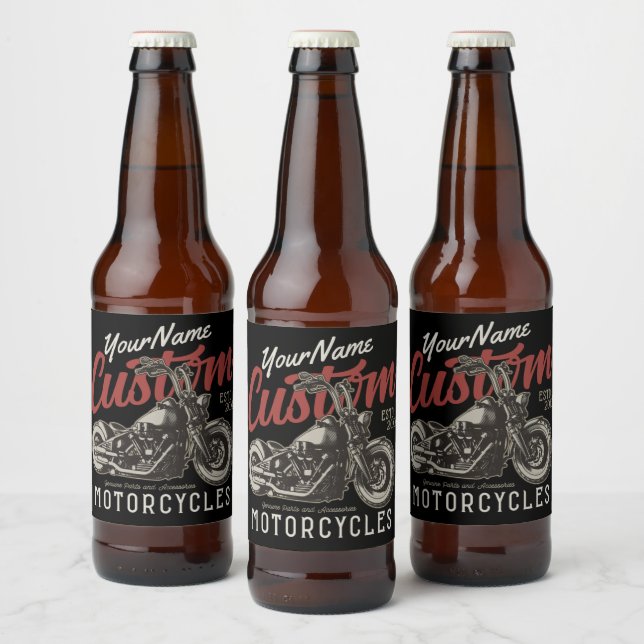 Personalized Motorcycle Rebel Cruiser Biker Garage Beer Bottle Label (Bottles)
