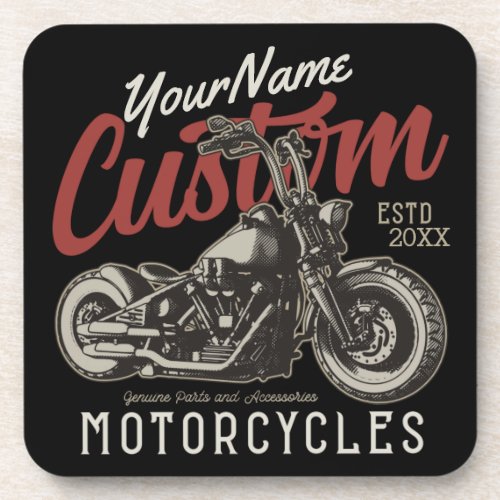 Personalized Motorcycle Rebel Cruiser Biker Garage Beverage Coaster