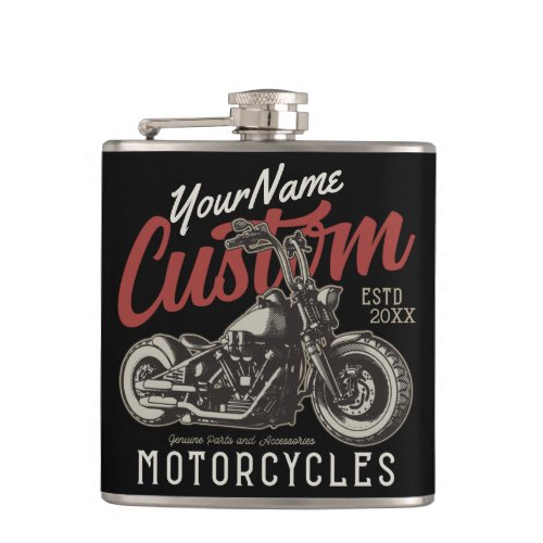 Personalized Motorcycle Rebel Cruiser Biker Garage Flask