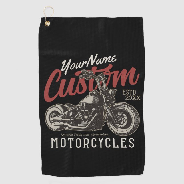 Personalized Motorcycle Rebel Cruiser Biker Garage Golf Towel (Front)