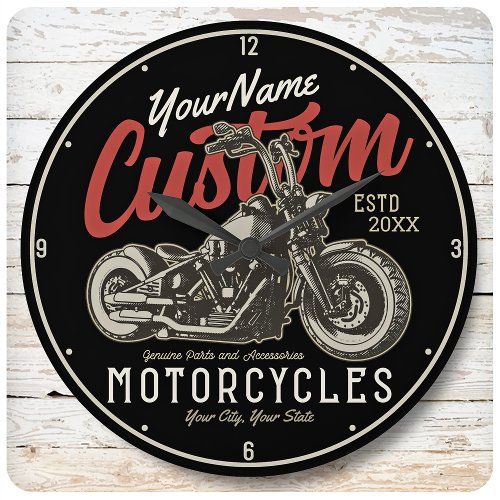 Personalized Motorcycle Rebel Cruiser Biker Garage Large Clock