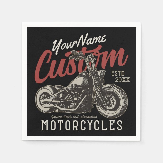 Personalized Motorcycle Rebel Cruiser Biker Garage Napkins (Front)