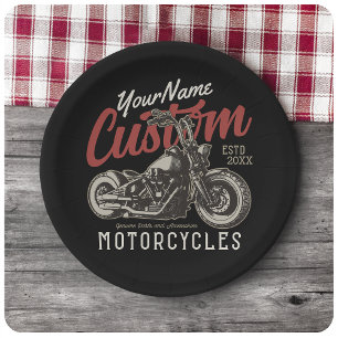 Personalized Motorcycle Rebel Cruiser Biker Garage Paper Plates