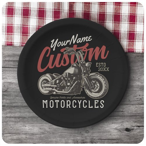 Personalized Motorcycle Rebel Cruiser Biker Garage Paper Plates