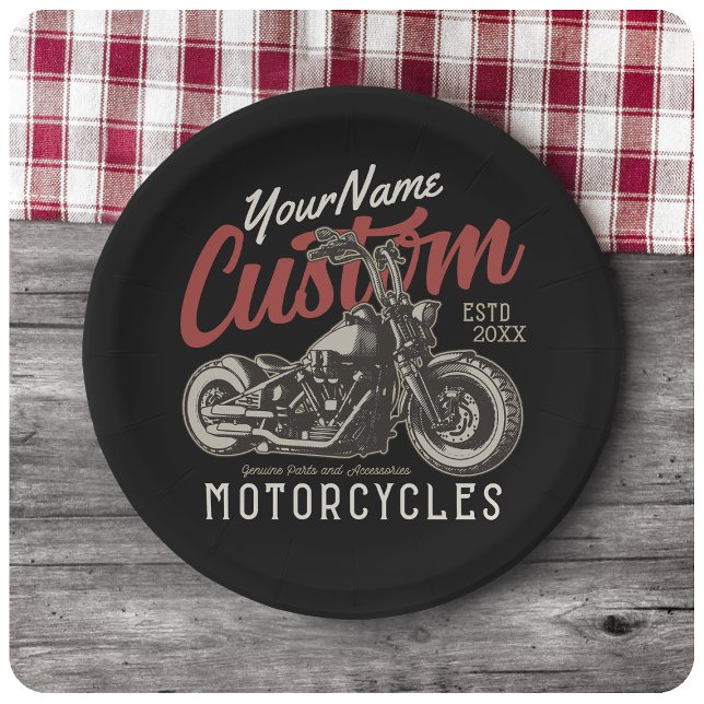 Personalized Motorcycle Rebel Cruiser Biker Garage Paper Plates (Creator Uploaded)