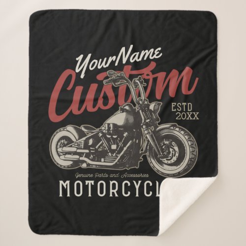 Personalized Motorcycle Rebel Cruiser Biker Garage Sherpa Blanket