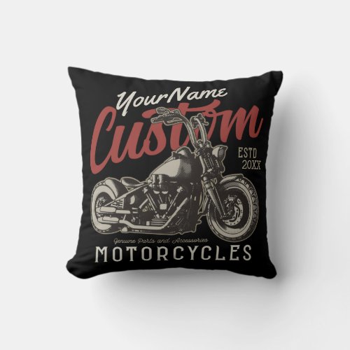Personalized Motorcycle Rebel Cruiser Biker Garage Throw Pillow