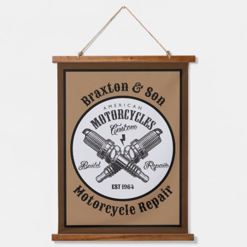 Personalized Motorcycle Repair Shop And Name Hanging Tapestry