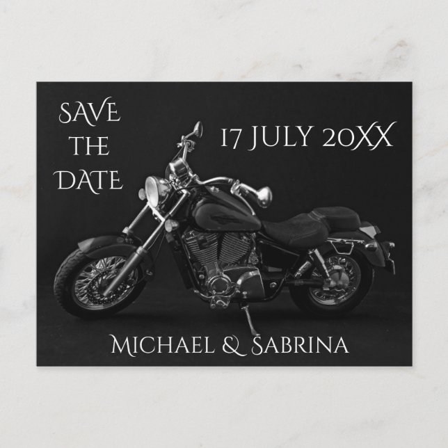 Personalized Motorcycle Save the Date Announcement Postcard (Front)