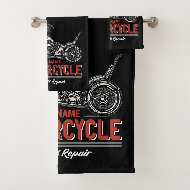 Personalized Motorcycle Service Biker Repair Shop Bath Towel Set (Insitu)