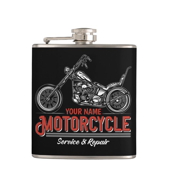 Personalized Motorcycle Service Biker Repair Shop  Flask (Front)