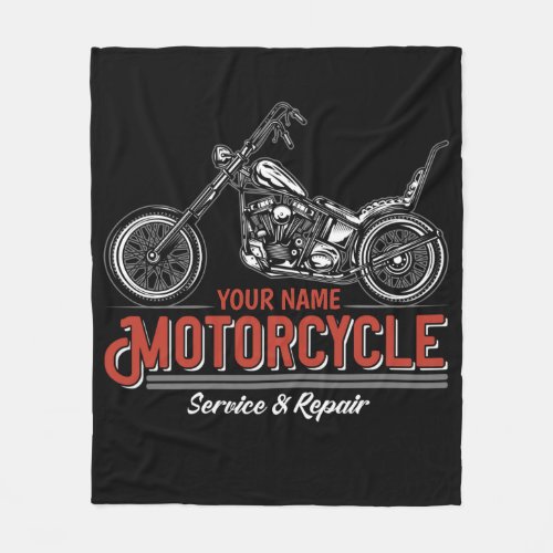 Personalized Motorcycle Service Biker Repair Shop  Fleece Blanket