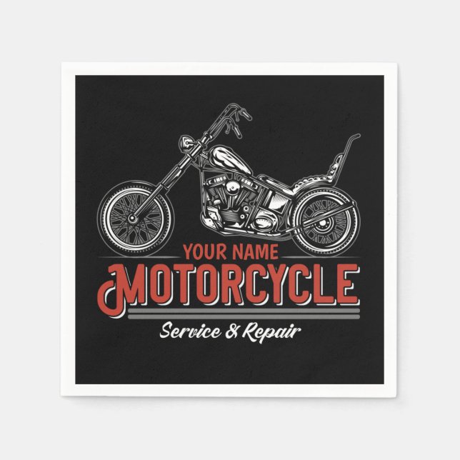 Personalized Motorcycle Service Biker Repair Shop Napkins (Front)