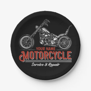 Personalized Motorcycle Service Biker Repair Shop Paper Plates