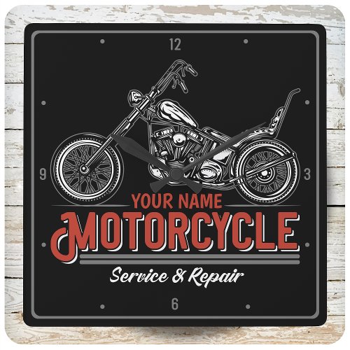Personalized Motorcycle Service Biker Repair Shop  Square Wall Clock