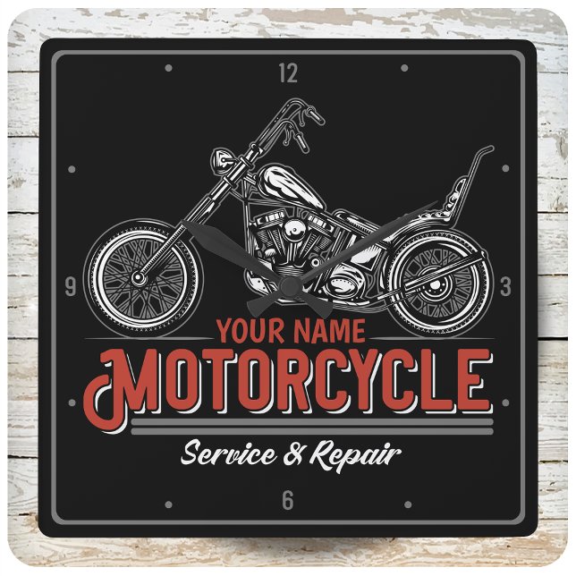 Personalized Motorcycle Service Biker Repair Shop  Square Wall Clock (Creator Uploaded)