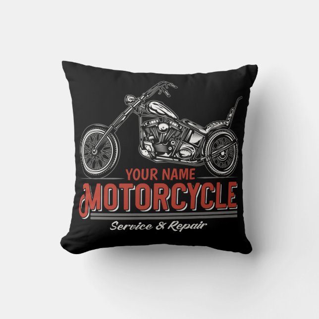 Personalized Motorcycle Service Biker Repair Shop Throw Pillow (Front)