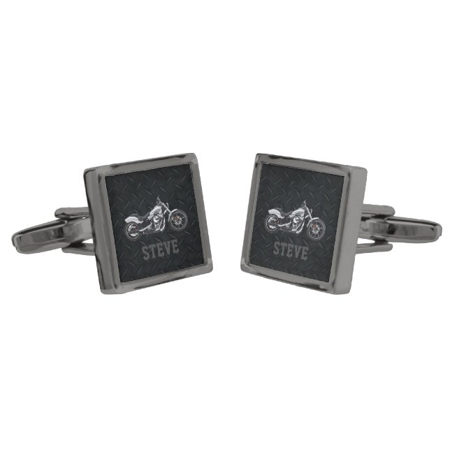 Personalized Motorcycle Wedding Cufflinks (Angled)