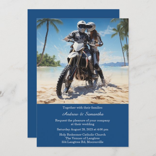 Personalized  Motorcycle Wedding  Invitation (Front/Back)