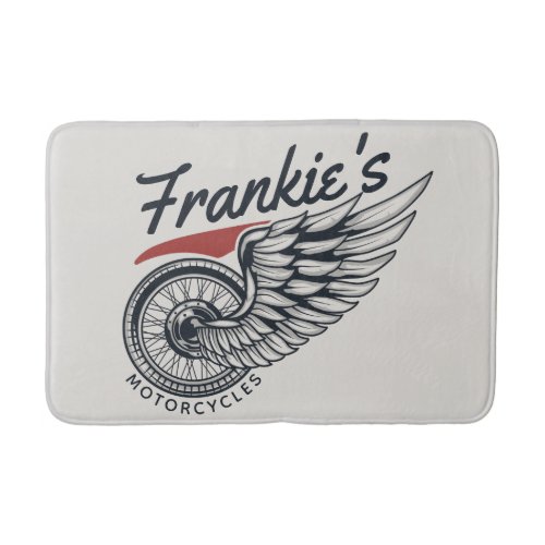 Personalized Motorcycles Flying Tire Biker Shop  Bath Mat