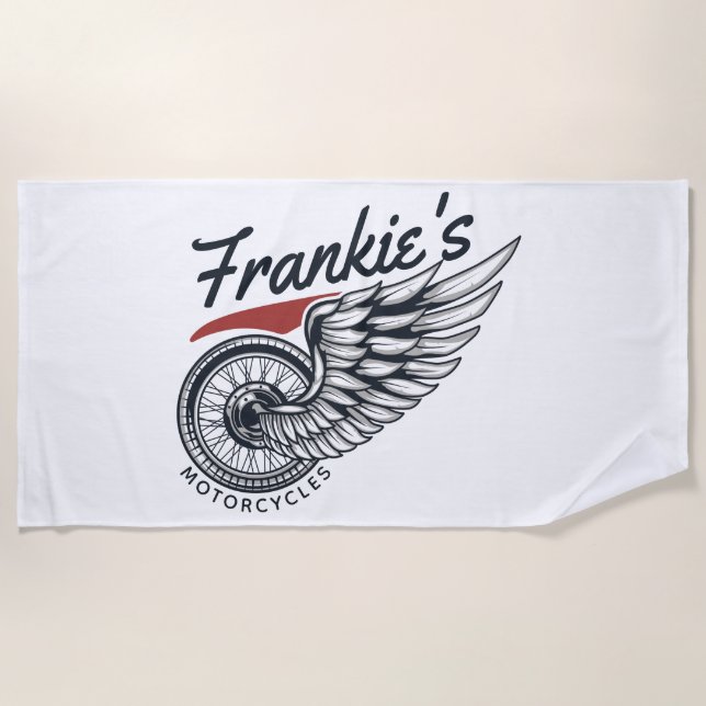 Personalized Motorcycles Flying Tire Biker Shop Beach Towel (Front)