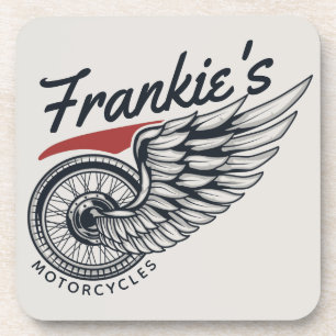 Personalized Motorcycles Flying Tire Biker Shop  Beverage Coaster