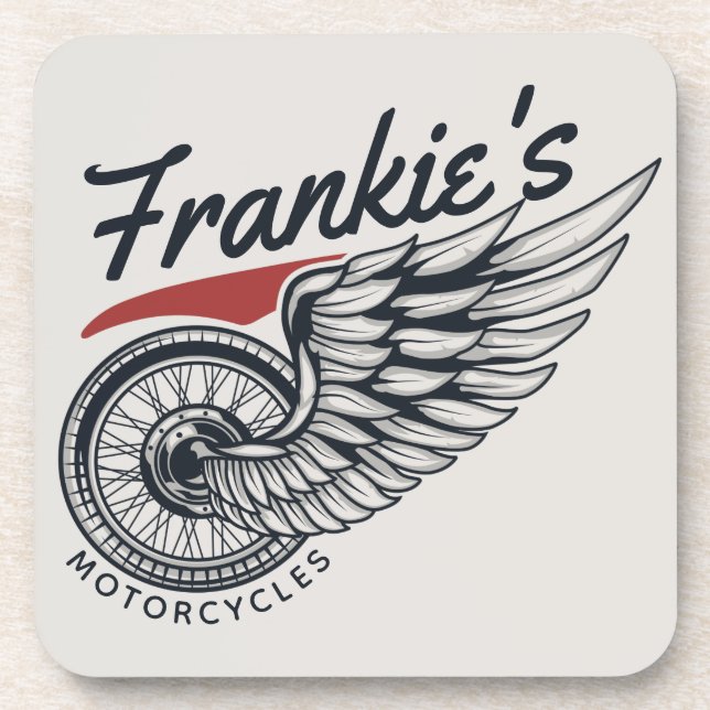 Personalized Motorcycles Flying Tire Biker Shop  Beverage Coaster (Front)