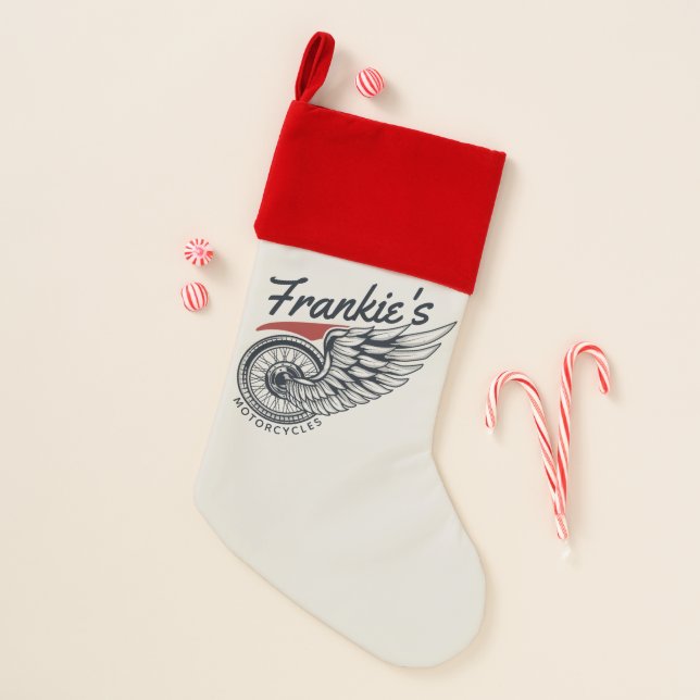 Personalized Motorcycles Flying Tire Biker Shop  Christmas Stocking (Front)