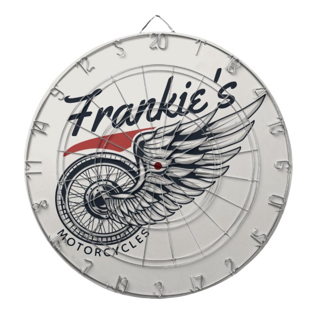 Personalized Motorcycles Flying Tire Biker Shop Dart Board (Front)