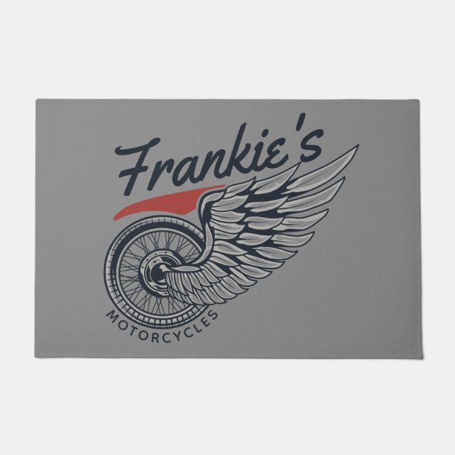 Personalized Motorcycles Flying Tire Biker Shop  Doormat (Front)