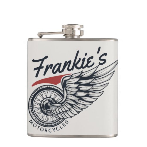 Personalized Motorcycles Flying Tire Biker Shop  Flask