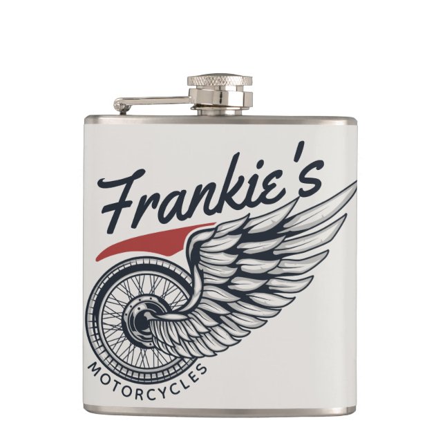 Personalized Motorcycles Flying Tire Biker Shop  Flask (Front)