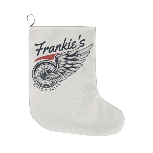 Personalized Motorcycles Flying Tire Biker Shop  Large Christmas Stocking