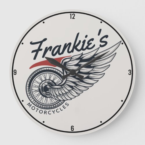 Personalized Motorcycles Flying Tire Biker Shop Large Clock