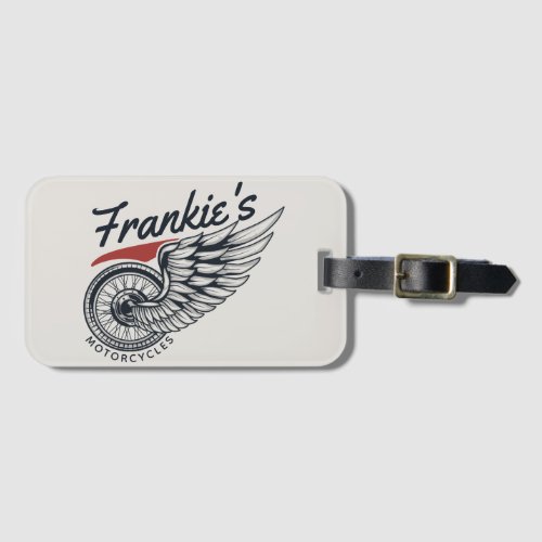 Personalized Motorcycles Flying Tire Biker Shop Luggage Tag