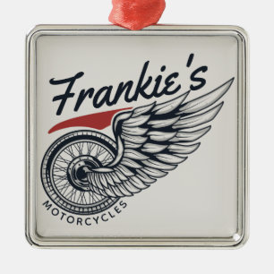 Personalized Motorcycles Flying Tire Biker Shop Metal Ornament