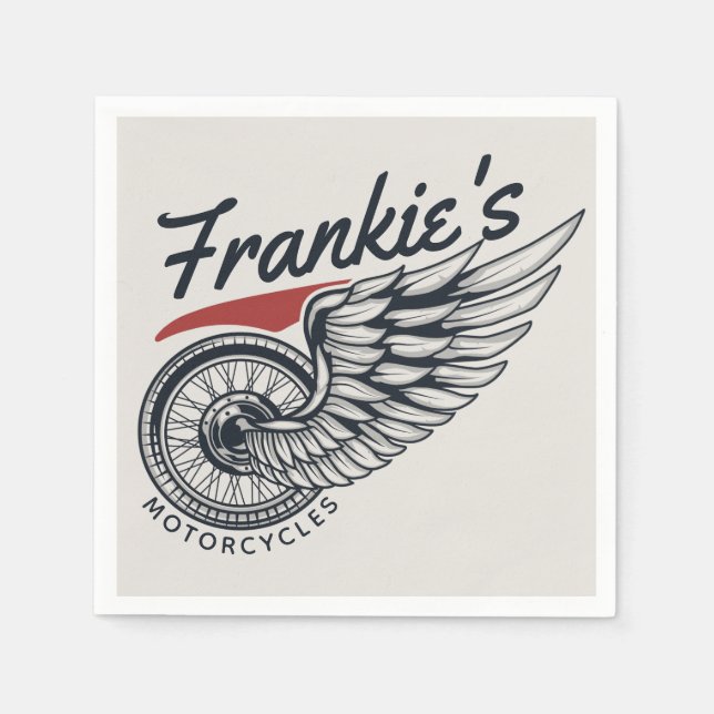 Personalized Motorcycles Flying Tire Biker Shop  Napkins (Front)