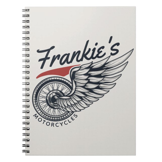 Personalized Motorcycles Flying Tire Biker Shop  Notebook (Front)