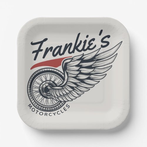 Personalized Motorcycles Flying Tire Biker Shop  Paper Plates
