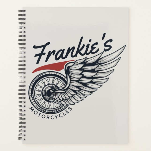 Personalized Motorcycles Flying Tire Biker Shop  Planner (Front)